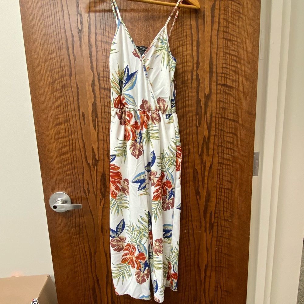 See You Monday white tropical floral v‎ neck pants romper